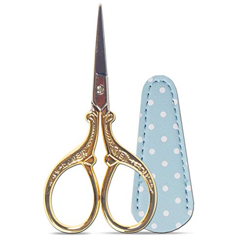 Hisuper Embroidery Scissors with Leather Scissor Cover Small 3.6 inch Sewing Craft Sharp Scissors for Fabric Cutting Paper Crafting Office Scissor Sewing Handicrafts Tool