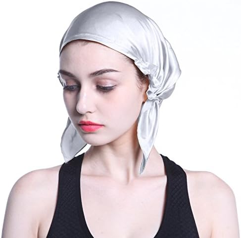 Mulberry Silk Sleep Night Cap Fashion Style Elastic Brand For Curly Springy Hair (Gray)