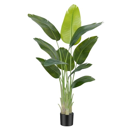 Keeplush Künstliche Paradiesvogel Pflanze groß 150cm künstliche Tropische Palme mit 10 Blättern perfekte künstliche Pflanzen im Topf für drinnen und d