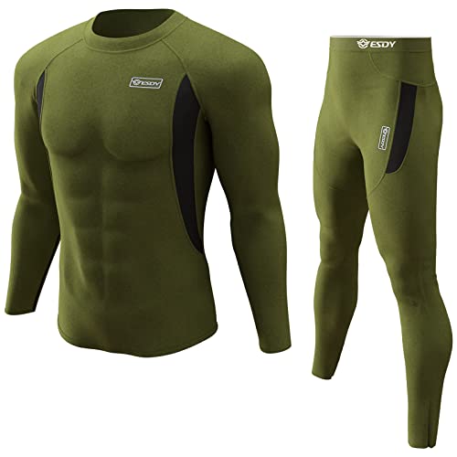 Thermal Underwear for Men, Fleece Lined Base Layer Top & Bottom Set