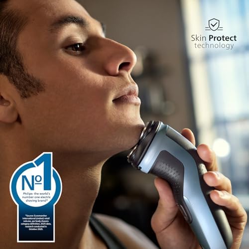 Shaver Series 3000X – Elektrischer Rasierer für Herren, Nass- und Trockenrasur, Himmelblau, mit SkinProtect-Technologie, ausklappbarem Bartschneider und ergonomischem Griff (Modell X3053/00)