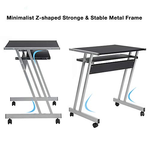Aingoo - Small Computer Desk with Rolling Keyboard Tray and Metal Frame Space Saving Study Desk, Black