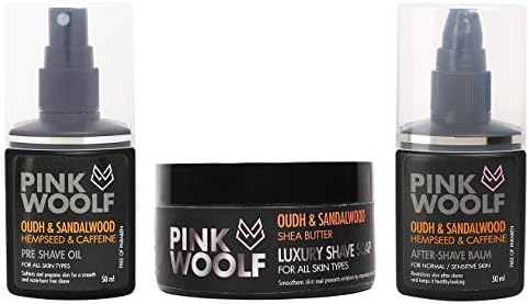 Pink Woolf Pre Shave Oil, After Shave Balm & Luxury Shaving Soap Combo (Pack of 3)