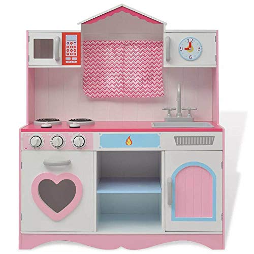Spielzeugküche Spielküche Kinderküche Rosa 82x30x100cm Happy Kitchen Holzküche inkl. Kochfeld mit Mikrowelle Backofen… – Bild 3