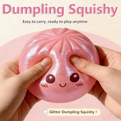 Beauenty 4PC Glitter Dumpling Squishy Toy - Soft Squeeze Stress Ball, Anxiety Relief Fidget Toy, Stretchy Sparkly Sensory Dumpling Squishy for Kids Teens