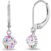 925 Sterling Silver Multicolor Rainbow Cupcake Lever Back Earrings For Girls & Pre-Teens- Colorful Dangle Earrings - Fun and Fashionable Lever Back For Little Girls