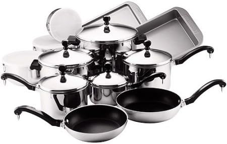 Classic Stainless Steel Nonstick 17-Piece Cookware Set - New