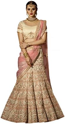 EthnicWear Best SellingTraditional Heavy Cream Art Silk Bridal Zari Stone Work Ghagara Choli Lehenga Choli
