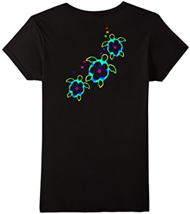 Womens Tropical Colors Hawaiian Honu Sea Turtles Beach T-shirt Medium Black