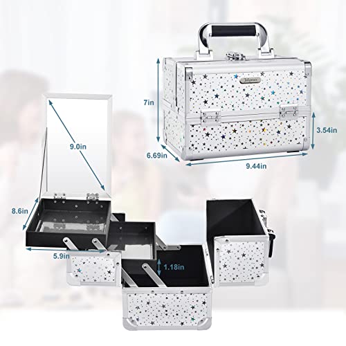 Joligrace Makeup Train Case Cosmetic Box 2Tier Tray Jewelry Storage