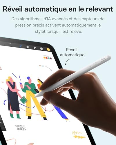 【1:1 Original】Baseus Stylo Compatible avec iPad 2018-2025, Jumelage Sans Fil, 32 Fonctions Personnalisables, 17h de Batterie, Pencil pour iPad 6/7/8/9/10, iPad Pro 11“/12.9“/13“, Air 3/4/5/6, Mini 5/6