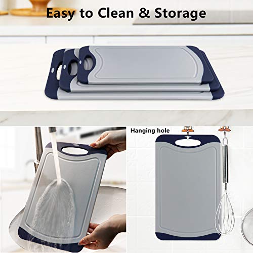 Qimh Oversized Cutting Board Set,4 Piece Plastic Kitchen Cutting Boards with Non-Slip Feet and Deep Drip Juice Groove,Large Thicker Boards,Dishwasher Safe,Juice Grooves,Easy Grip Handle