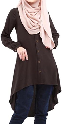 SportsX Womens Oversized Pure Color Islamic Muslim Mid Long Shirt Top