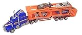 Friction Power Sport Express Semi Truck Car Carrier W/4 Race Cars for Kids (Colors May Vary)