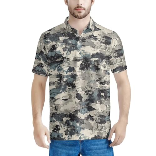 HUGS IDEA Colorful Camo Men's Golf Shirts Dry Fit