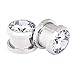 Longbeauty Pair Stainless Steel Cubic Zirconia Screw Stretcher Plugs 5/8
