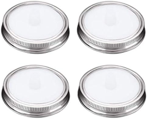 Binchil 4Pcs Waterless White Food Grade Silicone Fermentation Airlocks Lids Fermenting Covers Kit Bands for Wide Mason Jars Sealing Leak Proof Lid