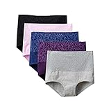 Lashapear Womens High Waist Underwear Solid Color Tummy Control Cotton Brief Panties 5 Pack, Color4, XX-Large