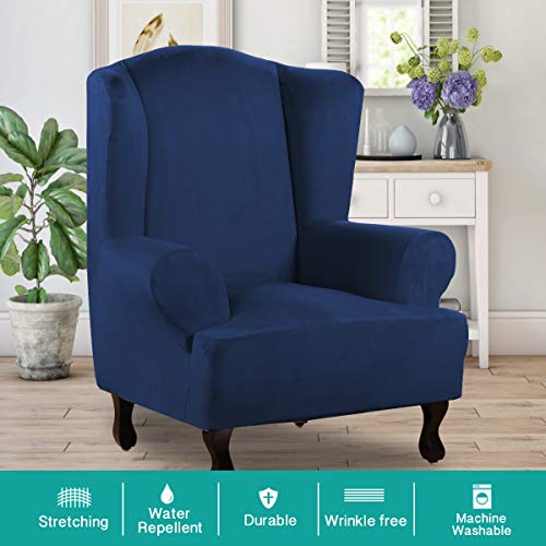 Turquoize Stretch Wing Chair Slipcover Wingback Armchair Chair Slipcovers Sofa Covers 1-Piece Spandex Fabric Wing Back Wingback Armchair Chair Slipcovers(Wing Chair, Navy)