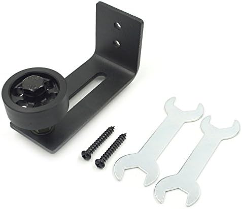 Barn Door Bottom Guide Stay Roller, Wall Mount Floor Guide Roller with Adjustable Wheel for Sliding Doors Up to 3-1/5" Thick, Black Powder Coated Steel ( Screws and Wrenches Included )