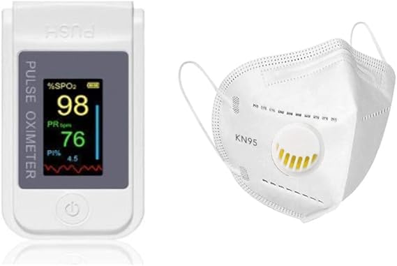 Corona Pulse Finger Tip Oximeter, Finger Tip Blood Oxygen Saturation Monitor, Pulse Rate with OLED Digital Display (5pc KN-95 Mask)