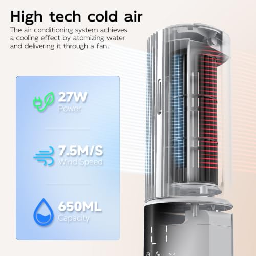 Portable Air Conditioners, Evaporative Swamp Cooler, Cooling Tower Fan with Mist Humidifier, 3 Speeds, Oscillating, Timer, Remote for Bedroom, Office, Dorm - Portable AC Standing Fan (Glacier White)