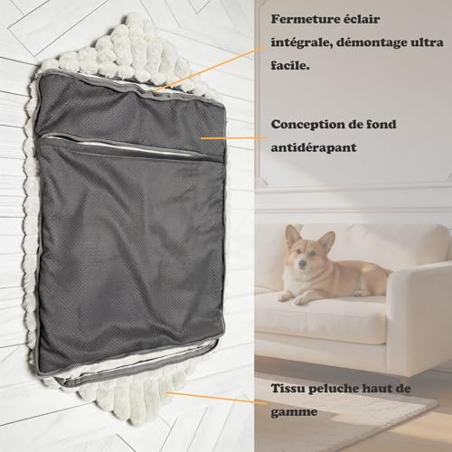 CareCooo XL Rectangular Cream Wavy Texture Dog Bed - Fluffy Cotton Filled Bed, Raised Edges, Removable Washable Cover, Non-Slip