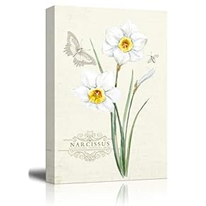 Canvas Wall Art - Retro Style Narcissus Flower on Vintage Background - Giclee Print Gallery Wrap Modern Home Art Ready to Hang - 12x18 inches