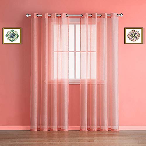 Warm Home Designs Pair of 2 Long Size 54" (Width) x 108" (Length) Light Orange (Peach) Color Sheer Window Curtains. 2 Elegant Voile Panel Drapes are 108 Inch Wide Total - K Coral 108" - Thumbnail 4