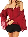 Choies Women's Ruched Off Shoulder Spaghetti Strap Tie Front Loose Blouse