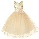 Flower Girls Sequin Glitter Beaded Dress Christmas Pageant Graduation (12, Gold)