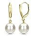 White Freshwater Cultured Pearl Leverback Earrings 14K Yellow Gold Jewelry for Women 9-9.5mm