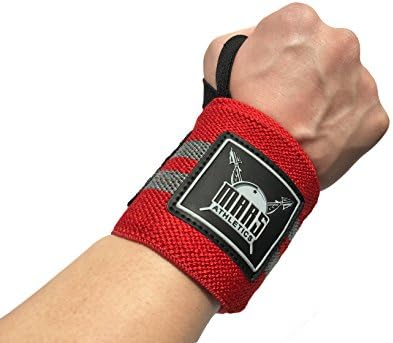 Mars Premium Quality Wrist Wraps 18” (1 Pair) Athletics – Weightlifting, Powerlifting, Crossfit, and Others - Reduce Pain, Risk of Wrist Injury, and Lift Heavier (Red, Gray, 18")