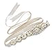 SWEETV Pearl Beaded Wedding Dress Belt Rhinestone Bridal Belt Sash for Evening Gown with Ribbon, Ivory