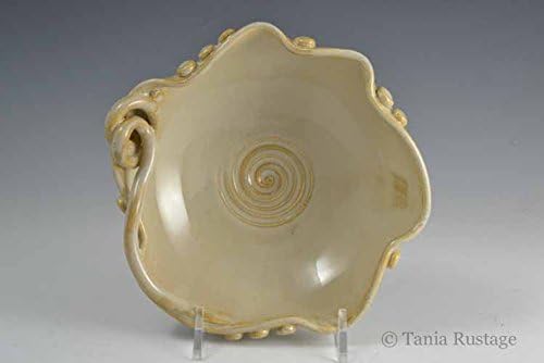 Ceramic, Small Cream Round Bowl with Altered Rim and elegant coil design, Pottery