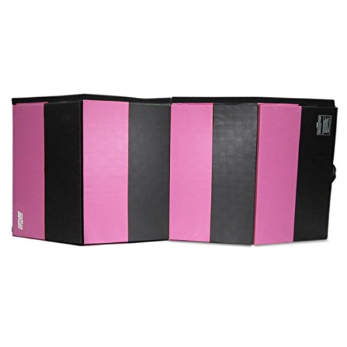 Gymnastics Mat for kids, 4'x10'x2" Gymnastics Tumbling Exercise Mat High Density EPE Foam Core Folding Gym Mats, Pink/Black Stripe