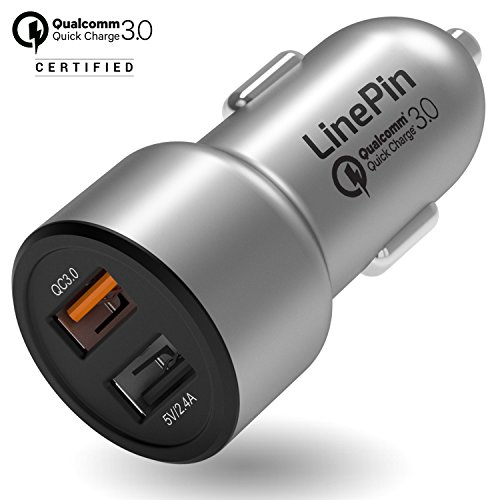 LinePin Quick Charge 3.0 Qualcomm Certified Dual Port Smart Car Charger, Output 5.4 Amp – 2 Ports