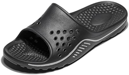 Fendou Men’s Shower and Pool Sandals Anti-Slip Rubber Bath Slippers Indoor Floor Soft Slipper Shoes (9 D(M) US, Black)