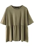 SheIn Women's Oversized Round Neck Half Sleeve Solid Babydoll Blouse Top Large Army Green