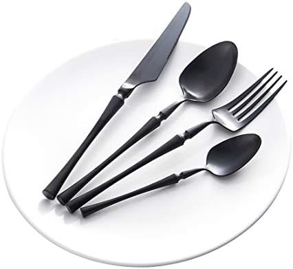 Sixminyo Matte Brushed Stainless Steel Cutlery Cutlery Set Steak Knife and Fork (Color : Black)