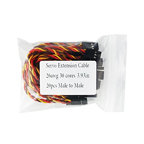 OliYin 20pcs Male to Male Plug Twisted Wiring 100mm 10cm 3.93inch 26AWG 30 Cores RC Servo Extension Lead Cable for Futaba JR