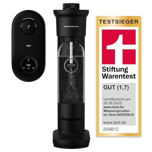 GROHE Blue Fizz, Wassersprudler Starter Set (mit CO2-Füllstandsanzeige, 3 einstellbare Sprudel-Stufen, ohne CO2 Flasche, 1x 0,85l Wasserflasche + Reinigungspulver), schwarz, 31947K00