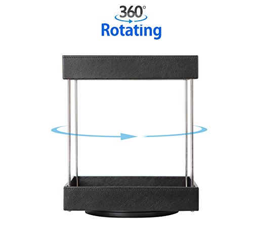 JackCubeDesign 360 Rotating Leather Makeup Cosmetics Organizer Display Rack Nail Polish Storage Tray Box Carousel Shelf(2 Tier, Wood, 9.53 x 9.53 x 11.34 inches) â€“ :MK221A