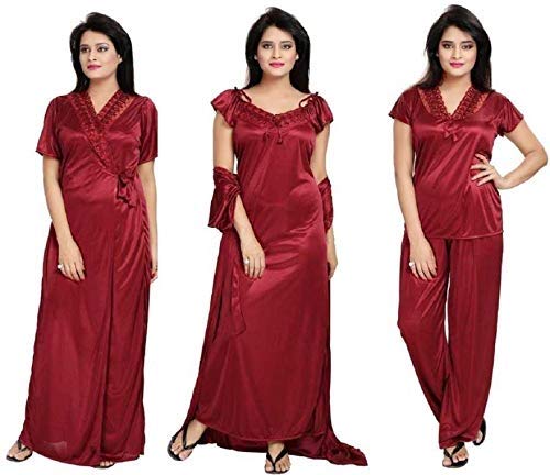 maroon nighty gown set
