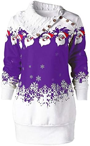 YiMiny Christmas Pullover for Women Plus Size Sweatshirts Santa Claus Snowflake Print Buttons Tunic Long Top