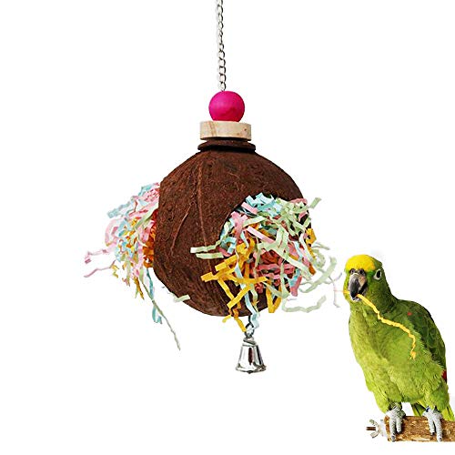 kathson Bird Foraging Toys, Cockatoo Shredding Chew Toys Preening Coconut Paper Shredder Ball for Conures Parrots Parakeets Cockatiels Macaws Finches African Grey Budgies Lovebirds