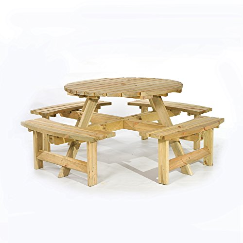 BrackenStyle Picnic Pub Bench 8 Seater Round Wooden Garden Patio Table Thick Timbers Buy