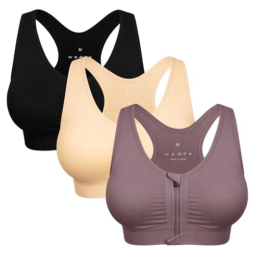WANAYOU Women's Zip Front Sports Bra Wireless