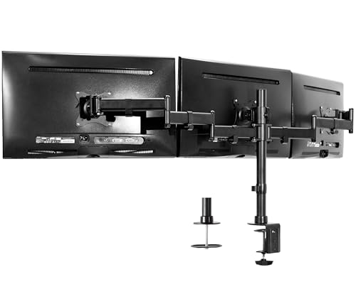 VIVO Dreifach-Monitorhalterung, verstellbar, robust, schwenkbar, für 3 LCD-Bildschirme bis zu 61 cm (24 Zoll) STAND-V003M