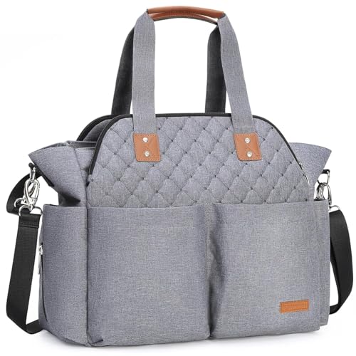 Lekebaby Baby Trolley Bag Baby Stroller Changing Bag Large Travel Storage Bags for Maternal Diapers Messenger with Hooks and Universal Strap